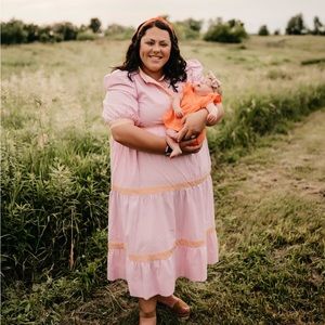 Pink Stripe & Orange Detail Dress